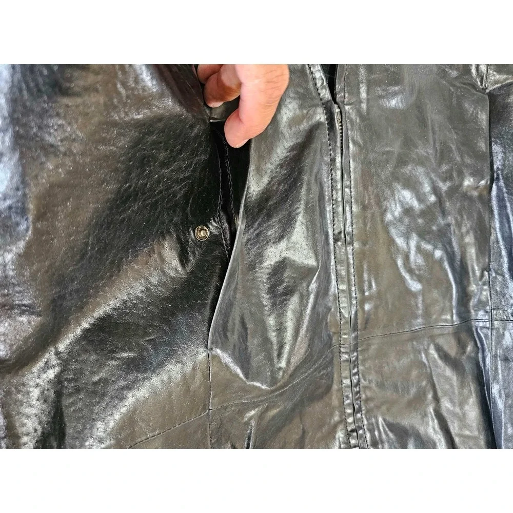 Pamela McCoy Womens Black Genuine Leather Full Zip Mandarin Collar Jacket 1X